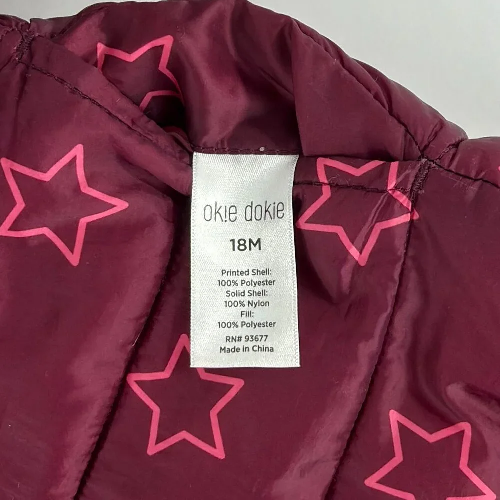 Okie Dokie Girl 18mos Jacket Pink Stars Celestial Quilted Reversible Hood Puffer